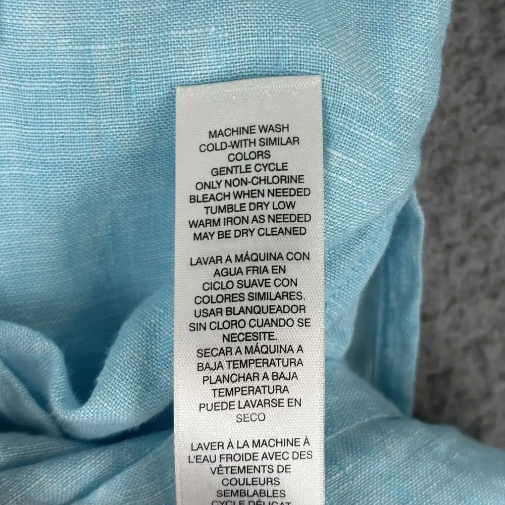 Chicos 100% Linen Tunic Dress Medium Aqua Beachy Coastal Resort Cruise Natural - Picture 7 of 12
